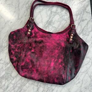 Lusher Leather Fuchsia and Black XL Slouchy Hobo Shoulder Tote
